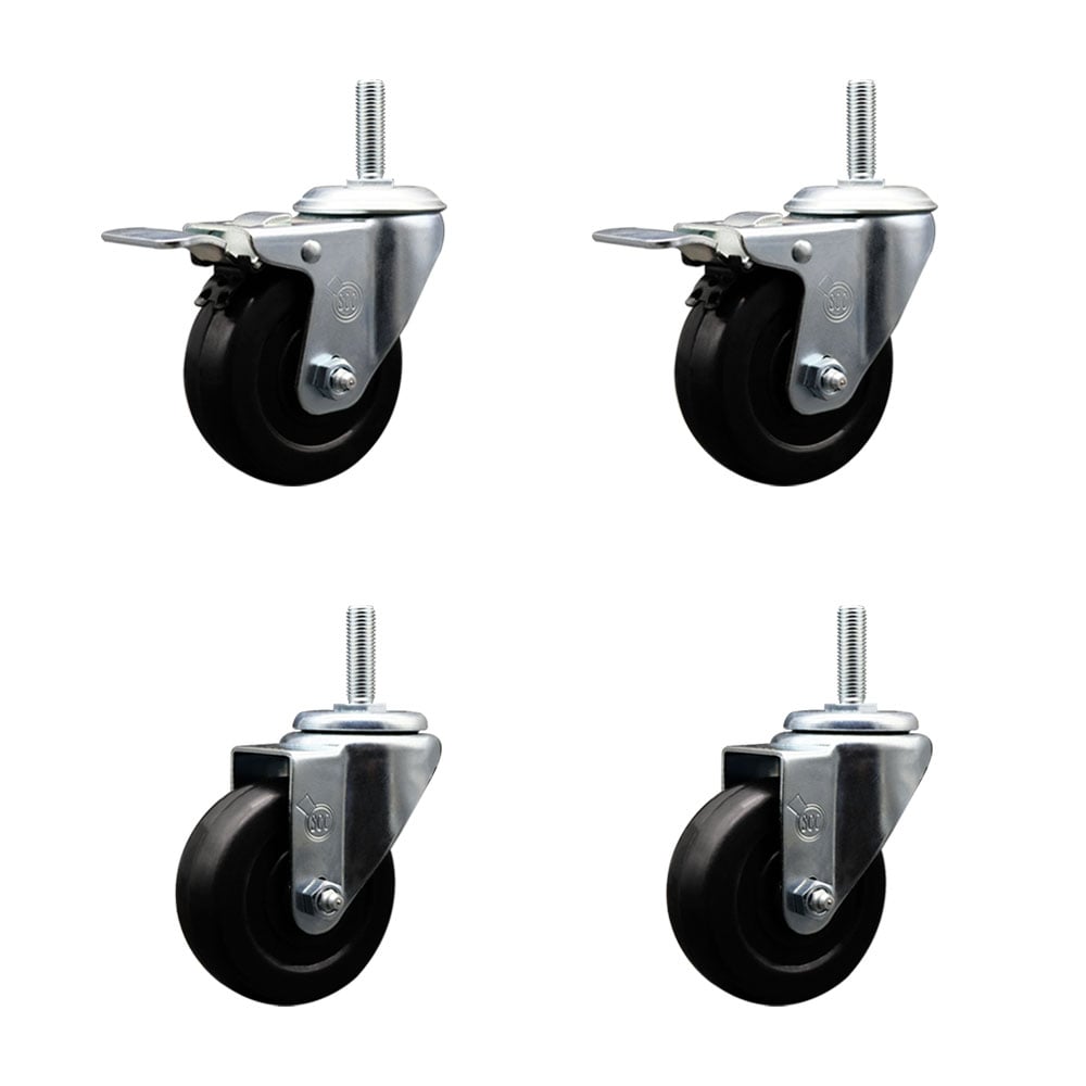 SCC-TSTTL20S3514-SRS-58212-2-S-2 Soft Rubber Swivel Threaded Stem Caster with 3.5 x 1.25 in. Black Wheels & 0.63 in. Stems - Set of 4