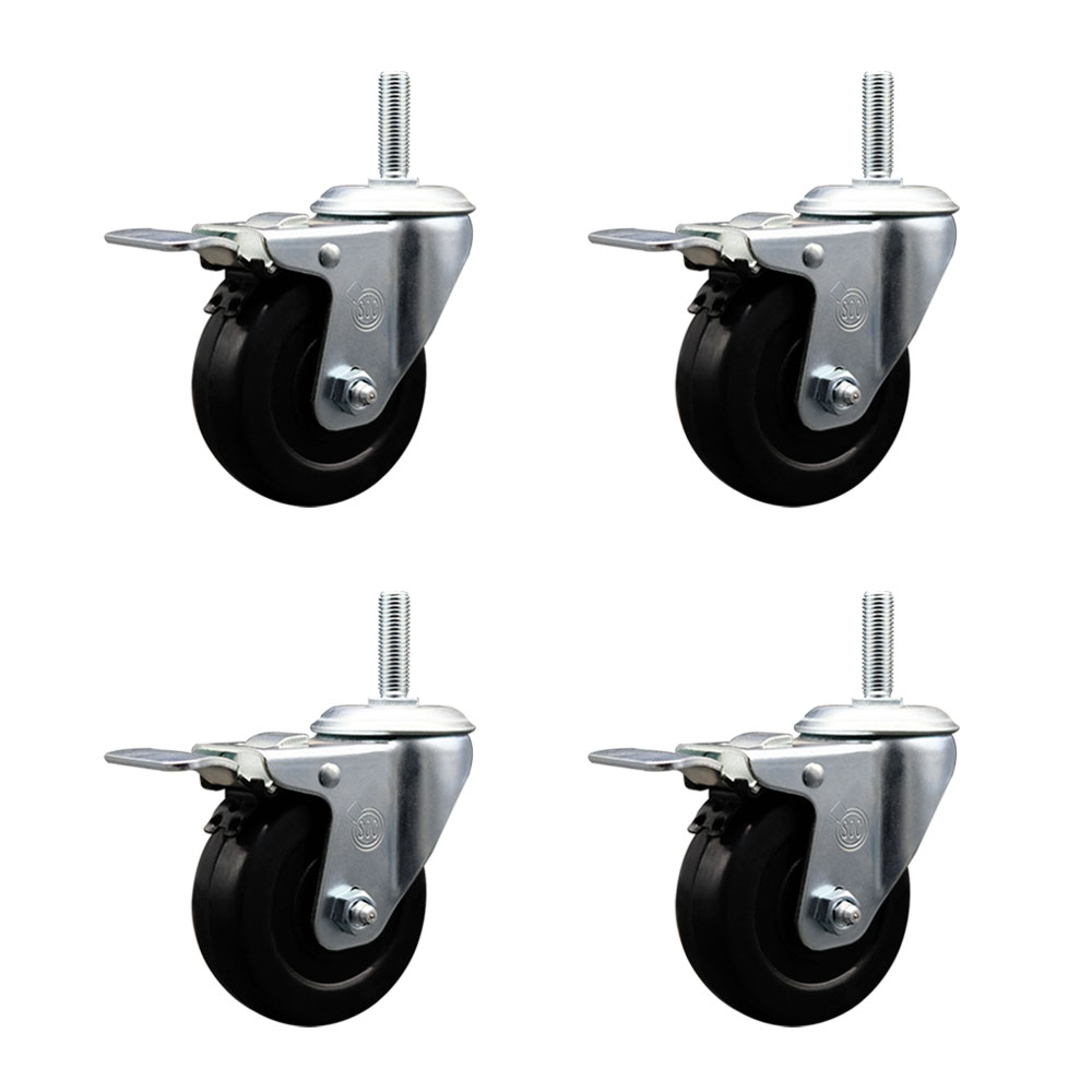SCC-TSTTL20S414-SRS-58212-4 Soft Rubber Swivel Threaded Stem Caster with 4 x 1.25 in. Black Wheels & 0.63 in. Stems - Set of 4