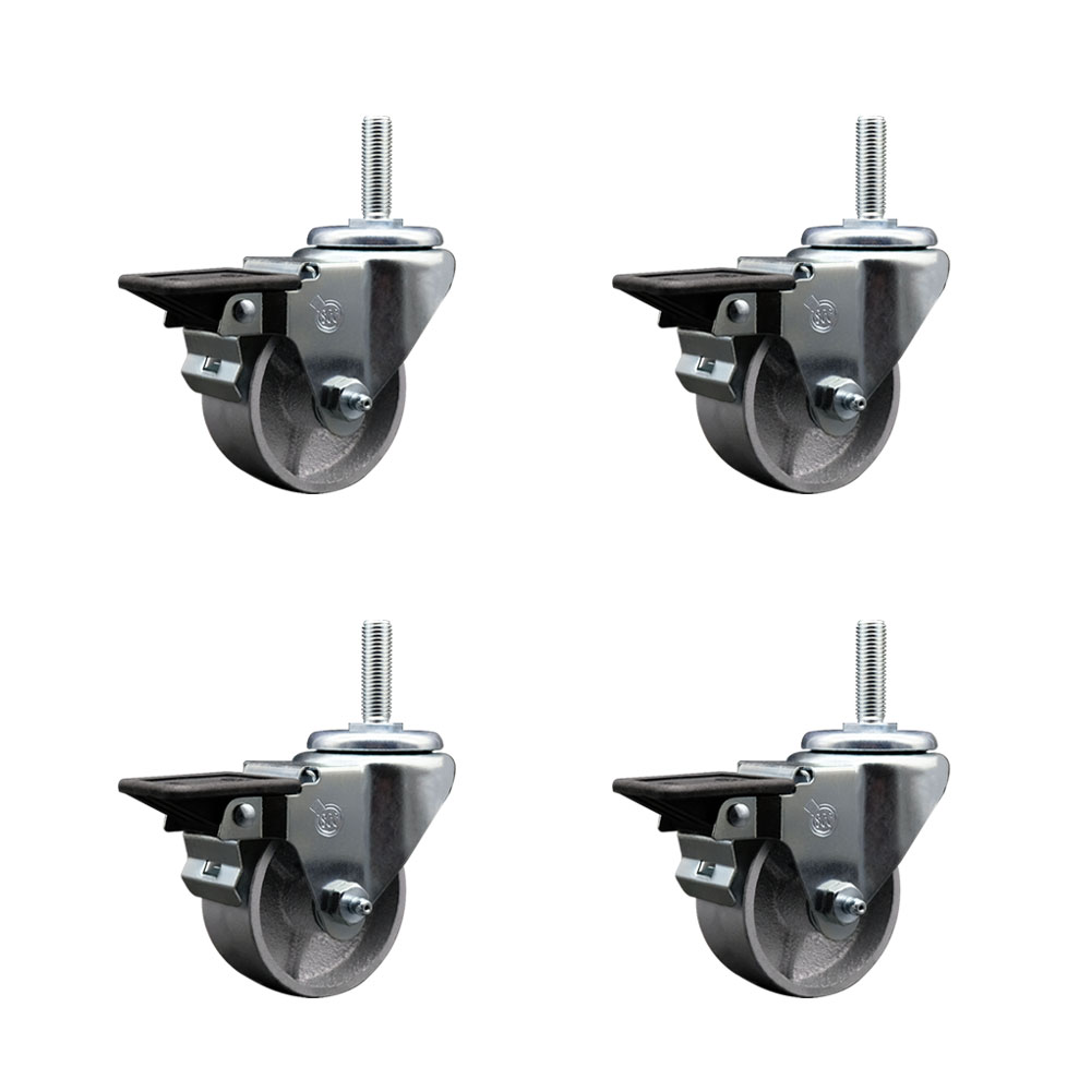 SCC-TS20S314-SSS-PLB-34212-4 Semi Steel Cast Iron Swivel Threaded Stem Caster with 3 x 1.25 in. Silver Wheels & 0.75 in. Stems - Set of 4