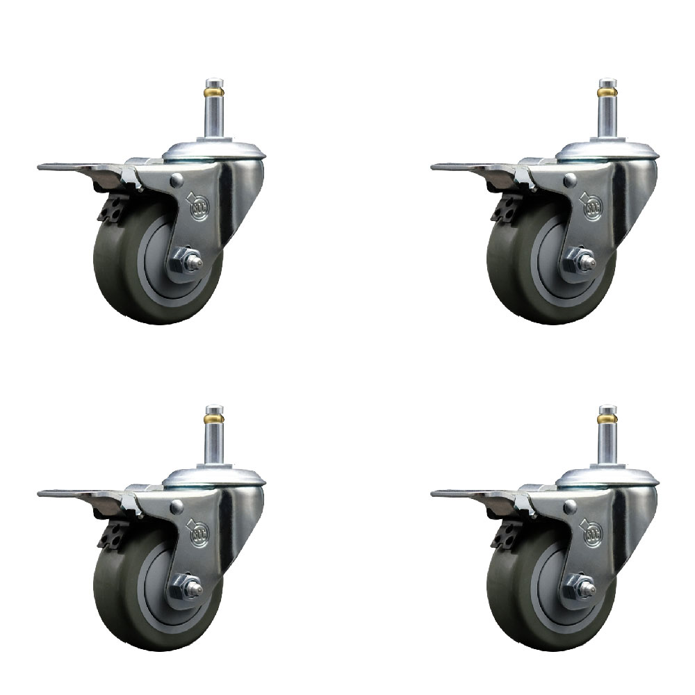 SCC-GRTTL20S314-PPUB-716138-4 Polyurethane Swivel Grip Ring Stem Caster with 3 x 1.25 in. Gray Wheels & 0.43 in. Stems - Set of 4