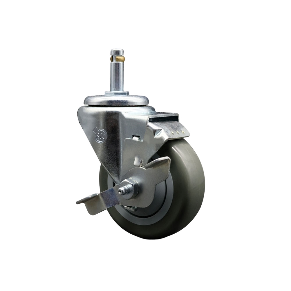 SCC-GR20S3514-PPUB-TLB-716138 Polyurethane Swivel Grip Ring Stem Caster with 3.5 x 1.25 in. Gray Wheel & 0.43 in. Stem & Top Locking Brake