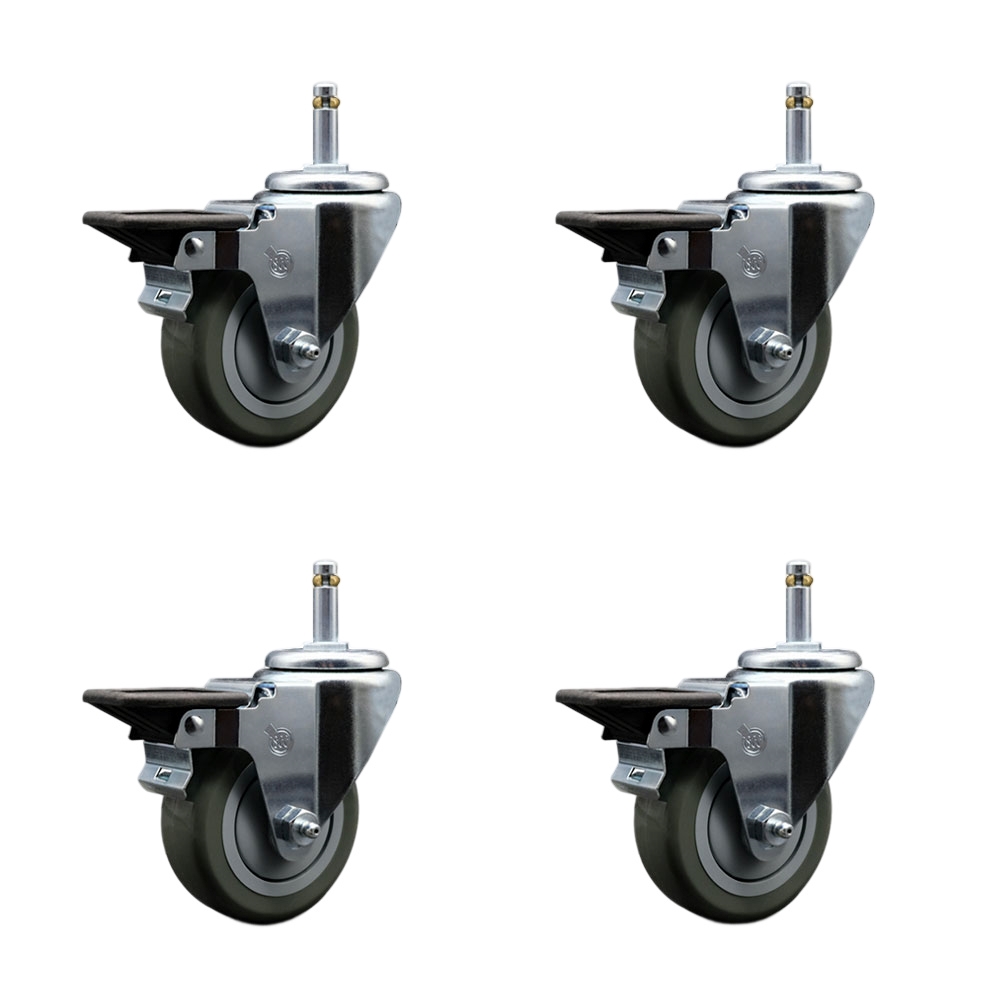 SCC-GR20S3514-PPUB-PLB-716138-4 Polyurethane Swivel Grip Ring Stem Caster with 3.5 x 1.25 in. Gray Wheels & 0.43 in. Stems - Set of 4