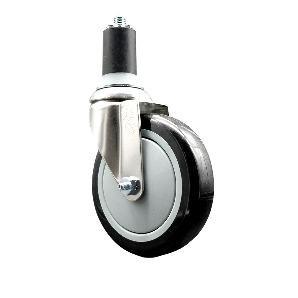 Polyurethane Swivel Stem Caster with 5 in. Black Caster Wheels, 1.63 in. Expanding Stem - 316 Stainless Steel Caster