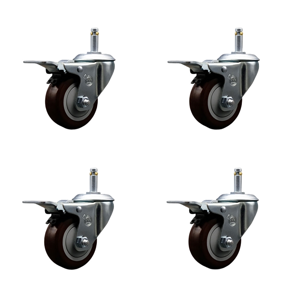 SCC-GRTTL20S314-PPUB-MRN-716138-4 Polyurethane Swivel Grip Ring Stem Caster with 3 x 1.25 in. Maroon Wheels & 0.43 in. Stems - Set of 4