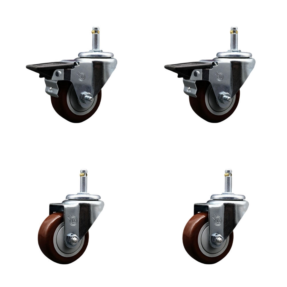SCC-GR20S314-PPUB-MRN-PLB-716138-2S2 Polyurethane Swivel Grip Ring Stem Caster with 3 x 1.25 in. Maroon Wheels & 0.43 in. Stems - Set of 4