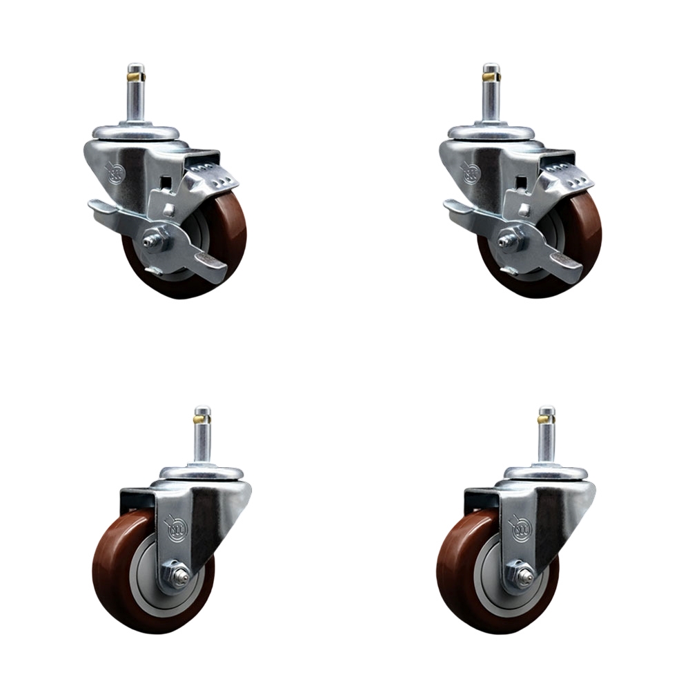 SCC-GR20S314-PPUB-MRN-TLB-716138-2S2 Polyurethane Swivel Grip Ring Stem Caster with 3 x 1.25 in. Maroon Wheels & 0.43 in. Stems - Set of 4