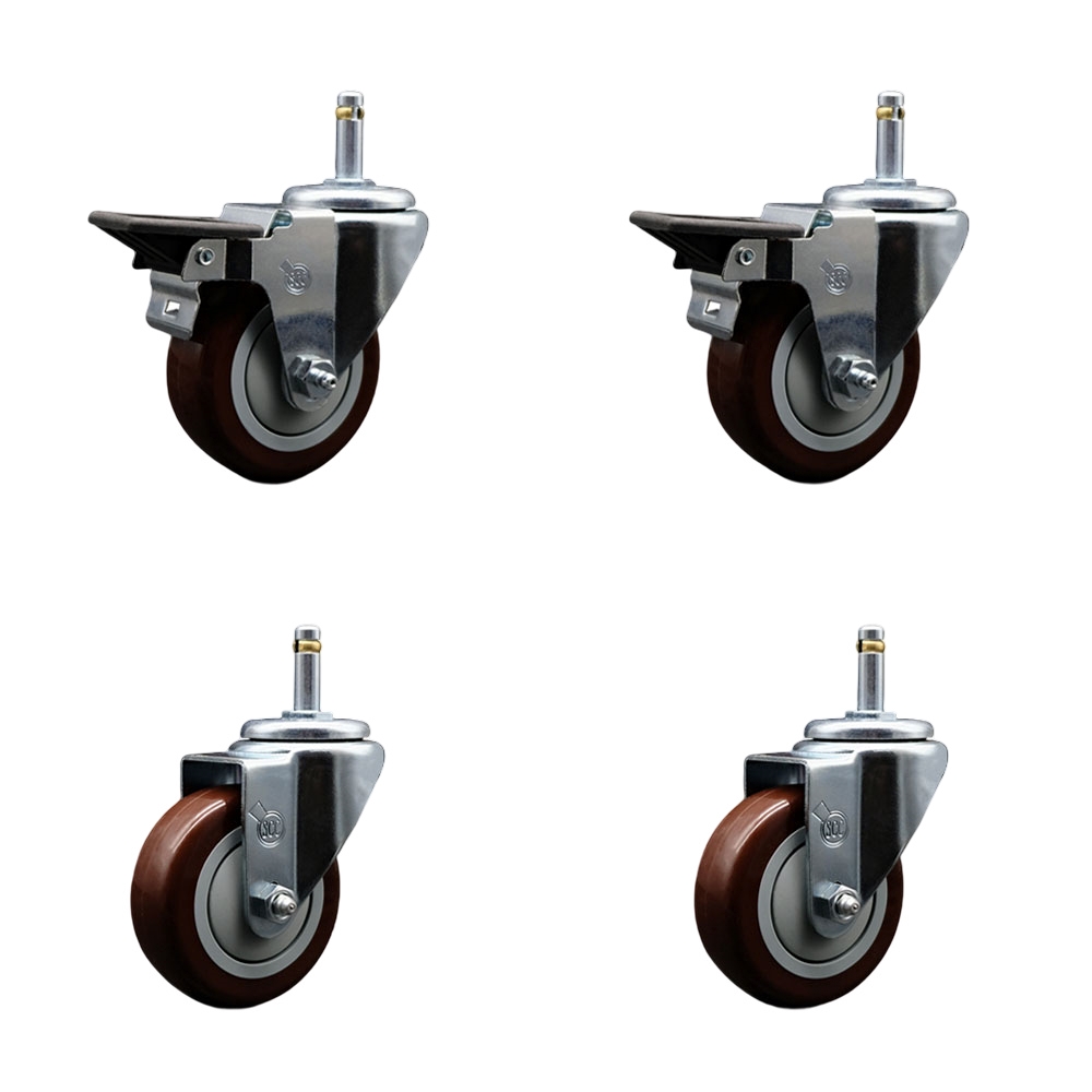 GR20S3514-PPUB-MRN-PLB-716138-2-S-2 Polyurethane Swivel Grip Ring Stem Caster with 3.5 x 1.25 in. Maroon Wheels & 0.43 in. Stems - Set of 4