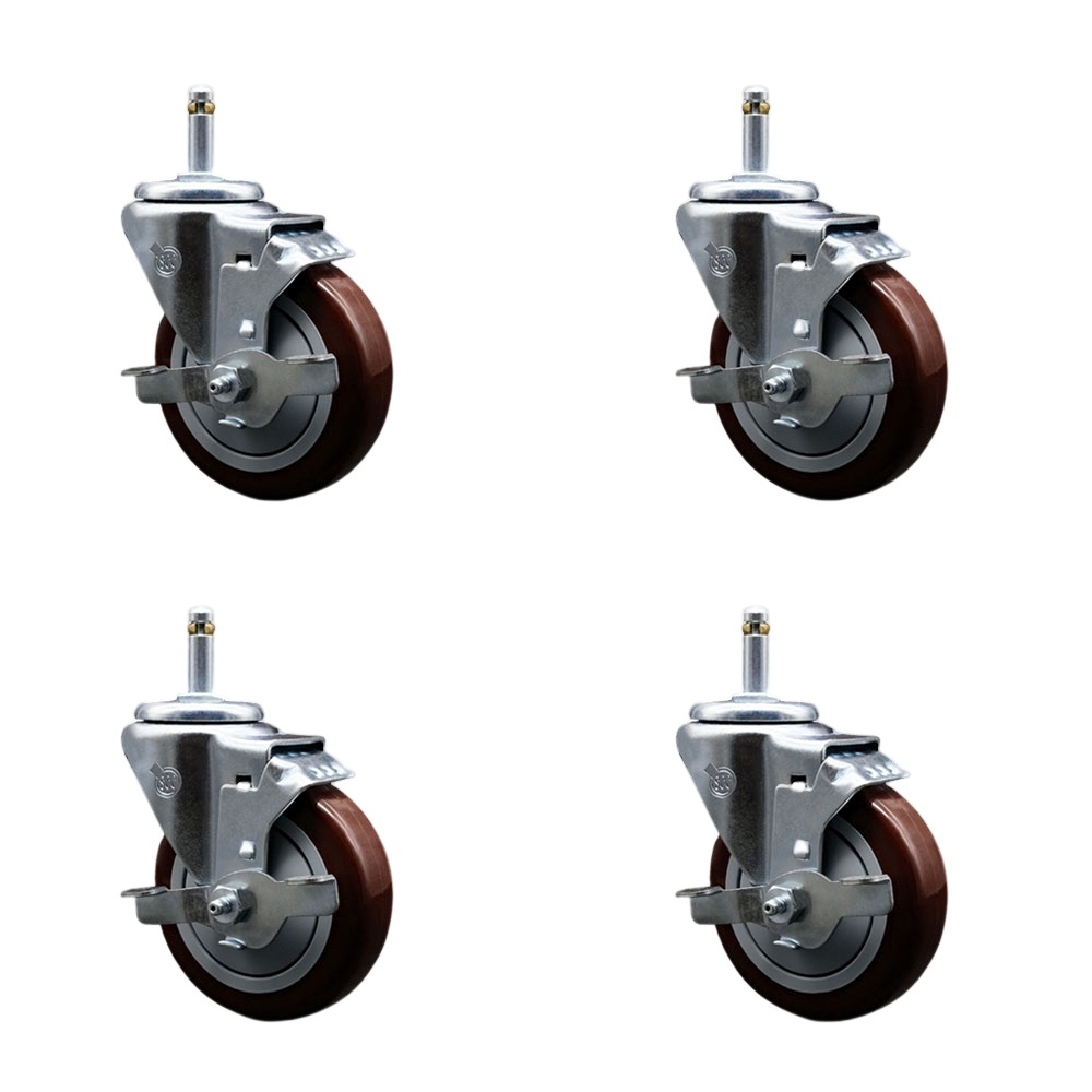 SCC-GR20S414-PPUB-MRN-TLB-716138-4 Polyurethane Swivel Grip Ring Stem Caster with 4 x 1.25 in. Maroon Wheels & 0.43 in. Stems - Set of 4
