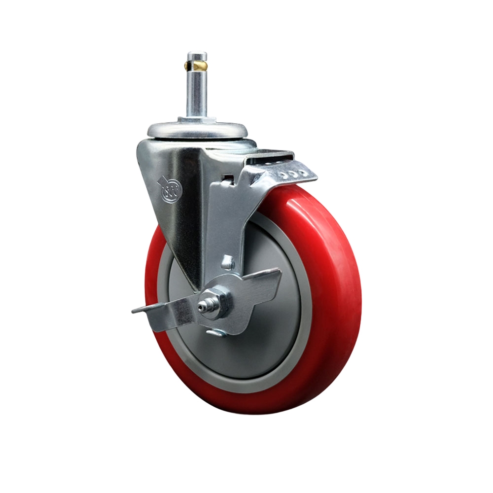 SCC-GR20S514-PPUB-RED-TLB-716138 Polyurethane Swivel Grip Ring Stem Caster with 5 x 1.25 in. Red Wheel & 0.43 in. Stem & Top Locking Brake