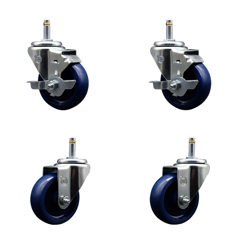 SCC-GR20S3514-SPUS-TLB-716138-2-S-2 Solid Polyurethane Swivel Grip Ring Stem Caster with 3.5 x 1.25 in. Blue Wheels & 0.43 in. Stems - Set of 4