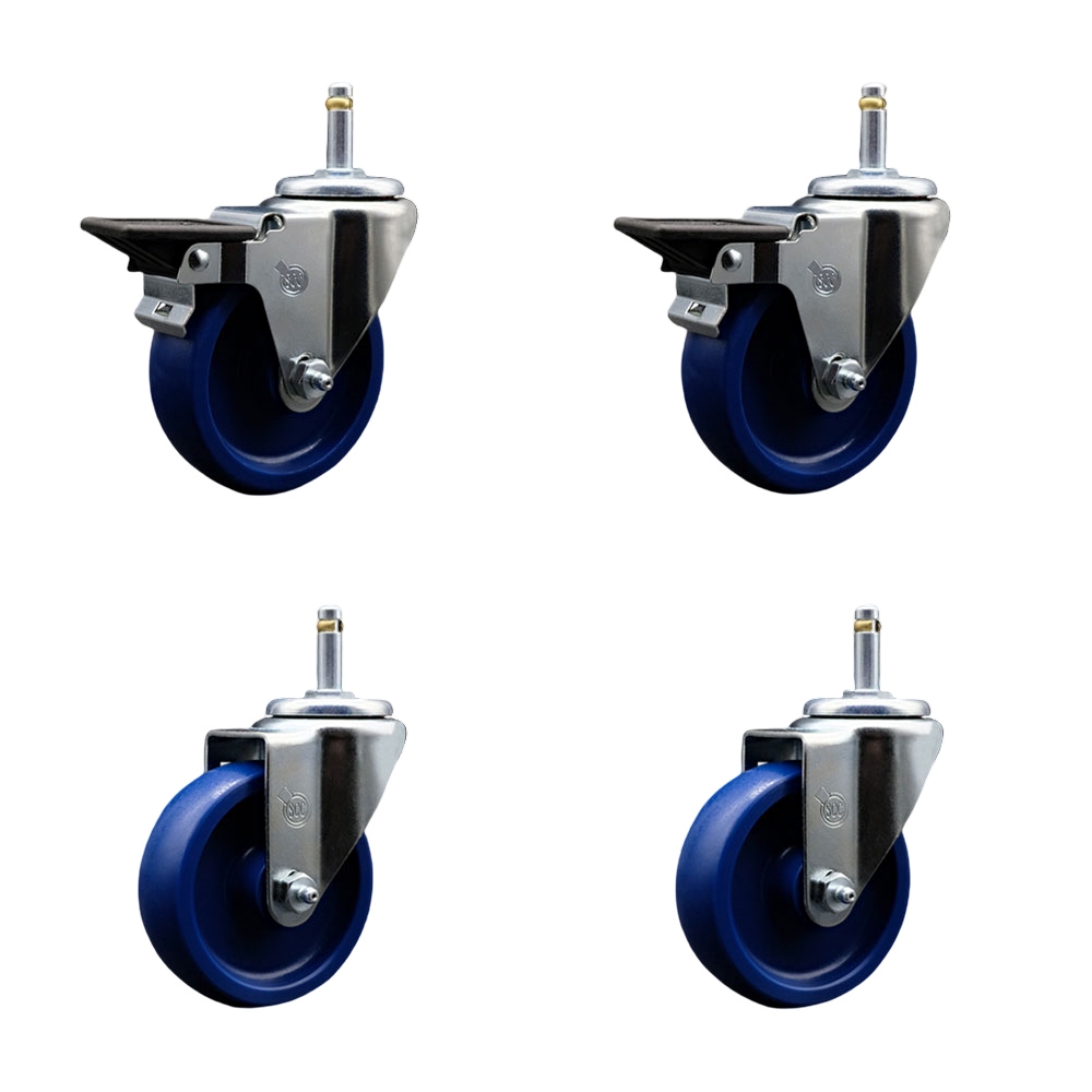SCC-GR20S414-SPUS-PLB-716138-2-S-2 Solid Polyurethane Swivel Grip Ring Stem Caster with 4 x 1.25 in. Blue Wheels & 0.43 in. Stems - Set of 4