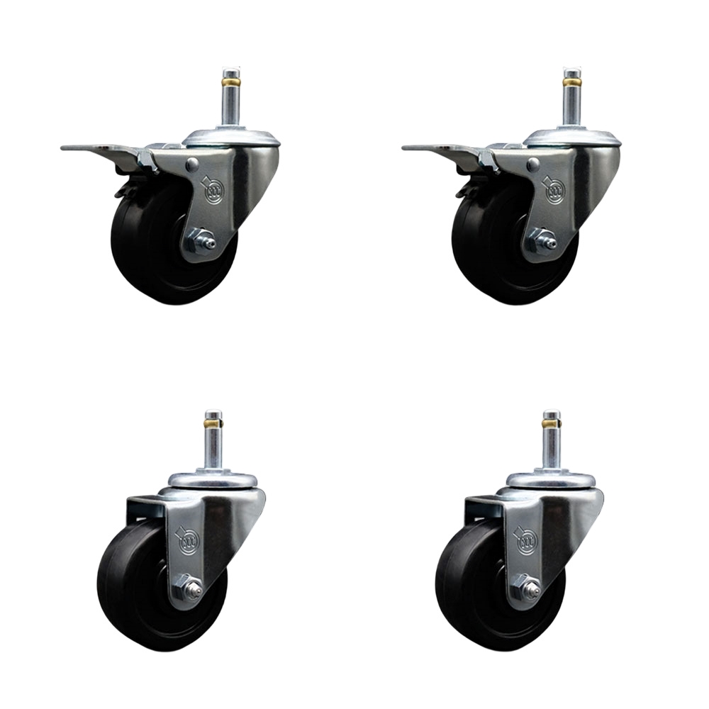 SCC-GRTTL20S314-SRS-716138-2-S-2 Soft Rubber Swivel Grip Ring Stem Caster with 3 x 1.25 in. Black Wheels & 0.43 in. Stems - Set of 4