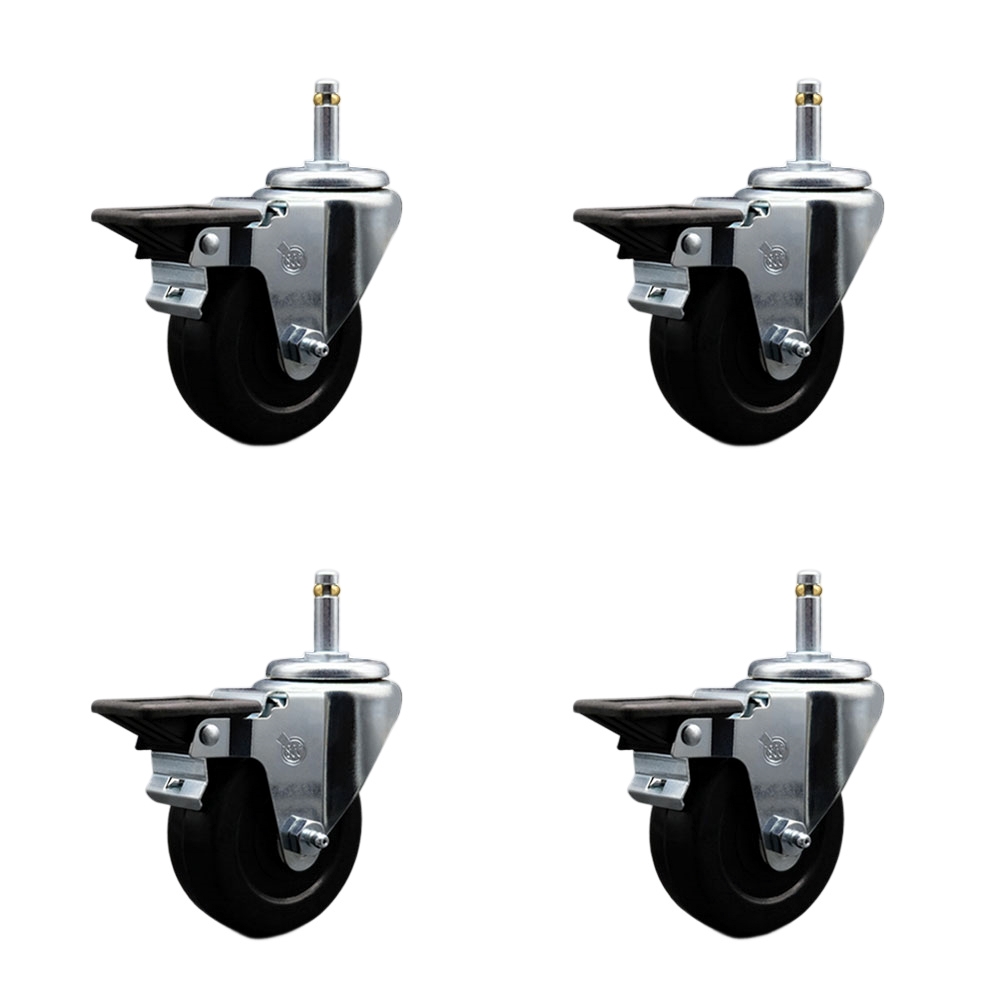 SCC-GR20S3514-SRS-PLB-716138-4 Soft Rubber Swivel Grip Ring Stem Caster with 3.5 x 1.25 in. Black Wheels & 0.43 in. Stems - Set of 4