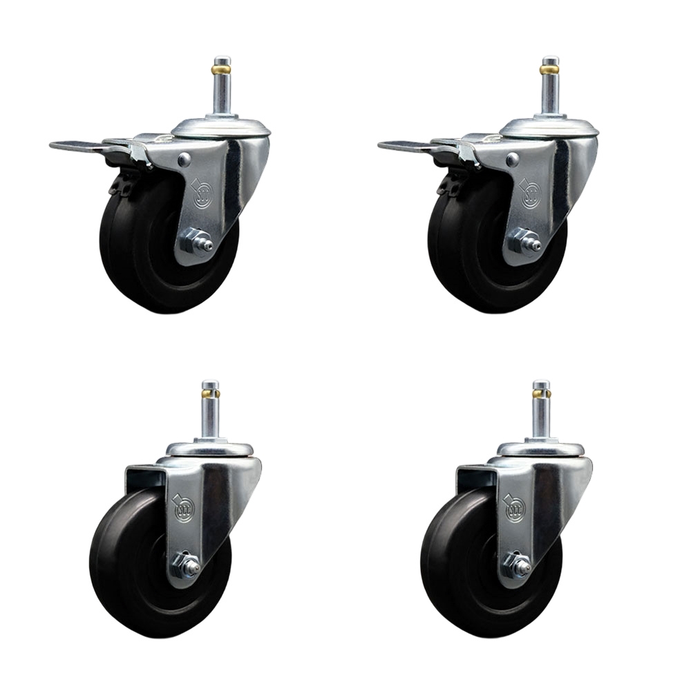 SCC-GRTTL20S3514-SRS-716138-2-S-2 Soft Rubber Swivel Grip Ring Stem Caster with 3.5 x 1.25 in. Black Wheels & 0.43 in. Stems - Set of 4