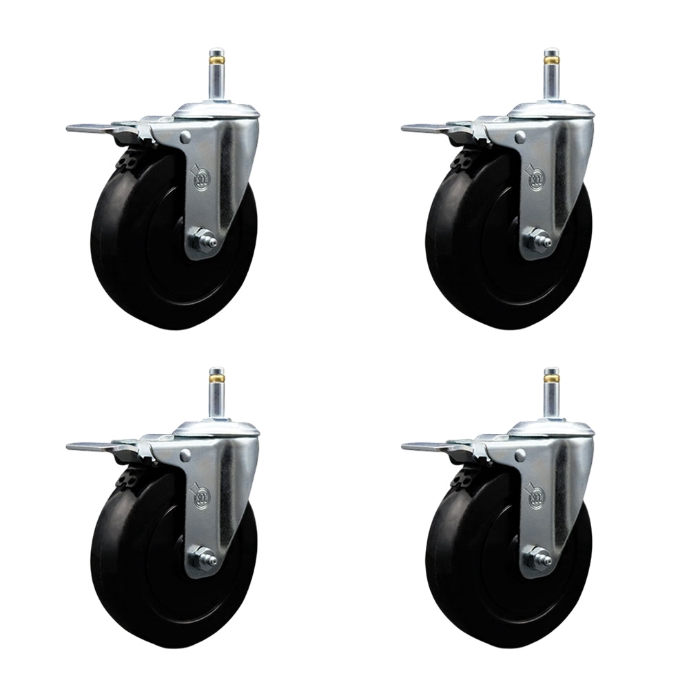 SCC-GRTTL20S514-SRS-716138-4 Soft Rubber Swivel Grip Ring Stem Caster with 5 x 1.25 in. Black Wheels & 0.43 in. Stems - Set of 4
