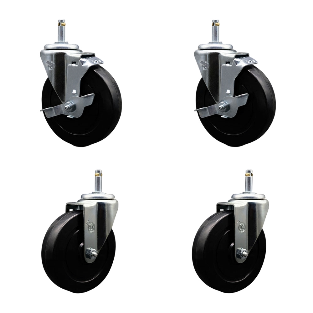 SCC-GR20S514-SRS-TLB-716138-2-S-2 Soft Rubber Swivel Grip Ring Stem Caster with 5 x 1.25 in. Black Wheels & 0.43 in. Stems - Set of 4