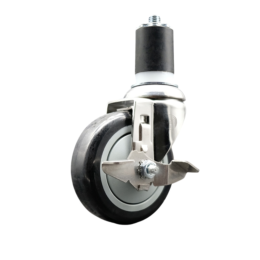Polyurethane Swivel Stem Caster with 4 in. Black Caster Wheels & Top Lock Brake, 1.75 in. Expanding Stem - 316 Stainless Steel Caster