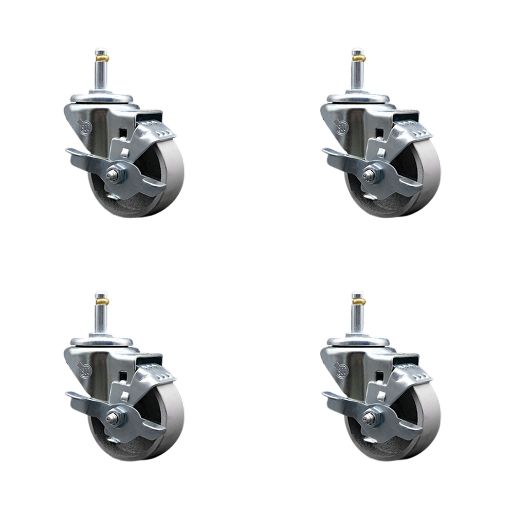 SCC-GR20S314-SSS-TLB-716138-4 Semi Steel Cast Iron Swivel Grip Ring Stem Caster with 3 x 1.25 in. Silver Wheels & 0.43 in. Stems - Set of 4