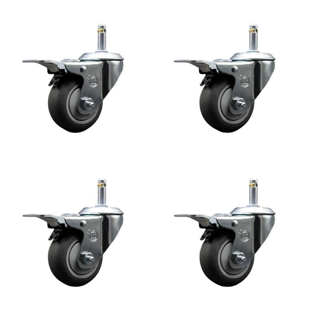 SCC-GRTTL20S314-TPRB-716138-4 Thermoplastic Rubber Swivel Grip Ring Stem Caster with 3 x 1.25 in. Gray Wheels & 0.43 in. Stems - Set of 4