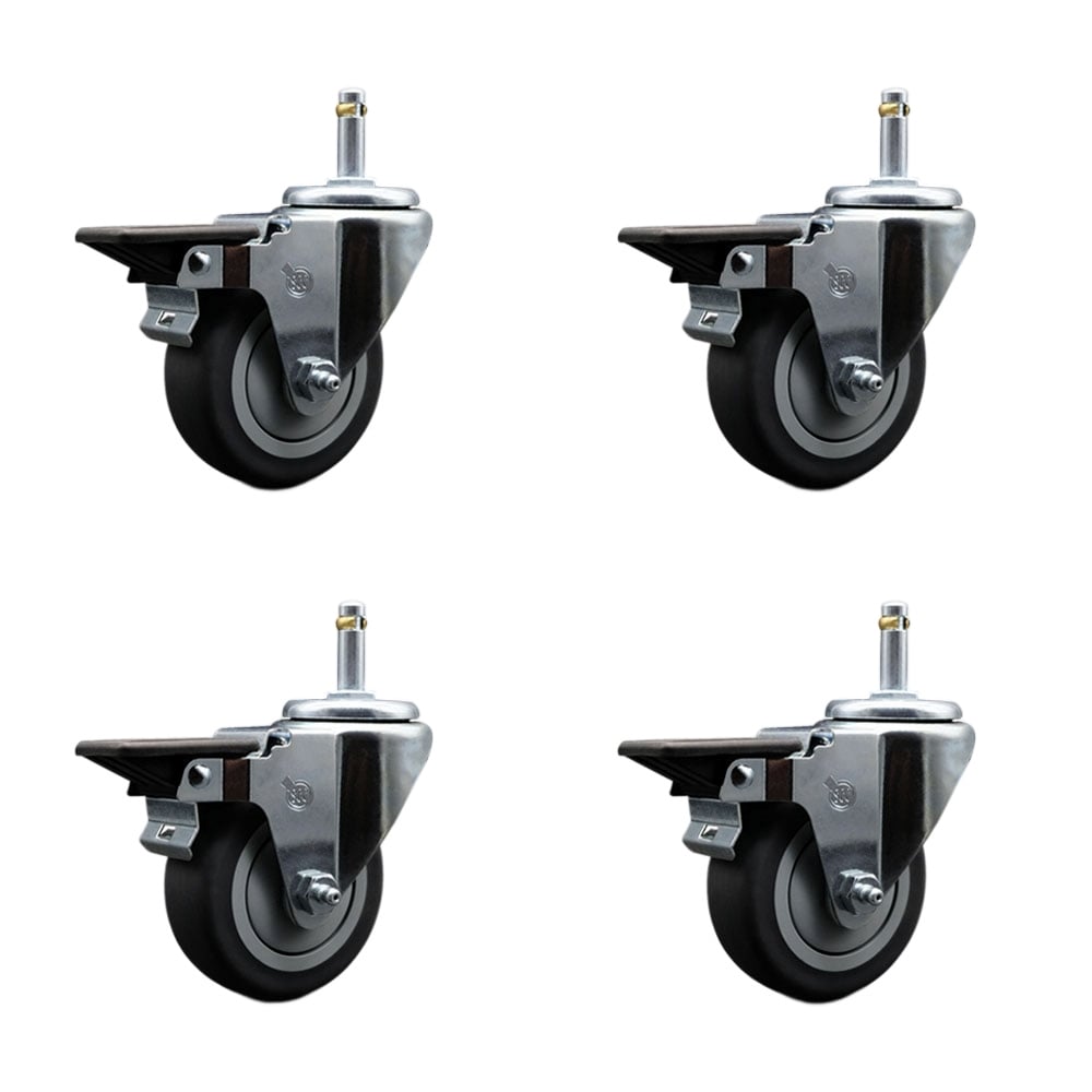 SCC-GR20S3514-TPRB-PLB-716138-4 Thermoplastic Rubber Swivel Grip Ring Stem Caster with 3.5 x 1.25 in. Gray Wheels & 0.43 in. Stems - Set of 4