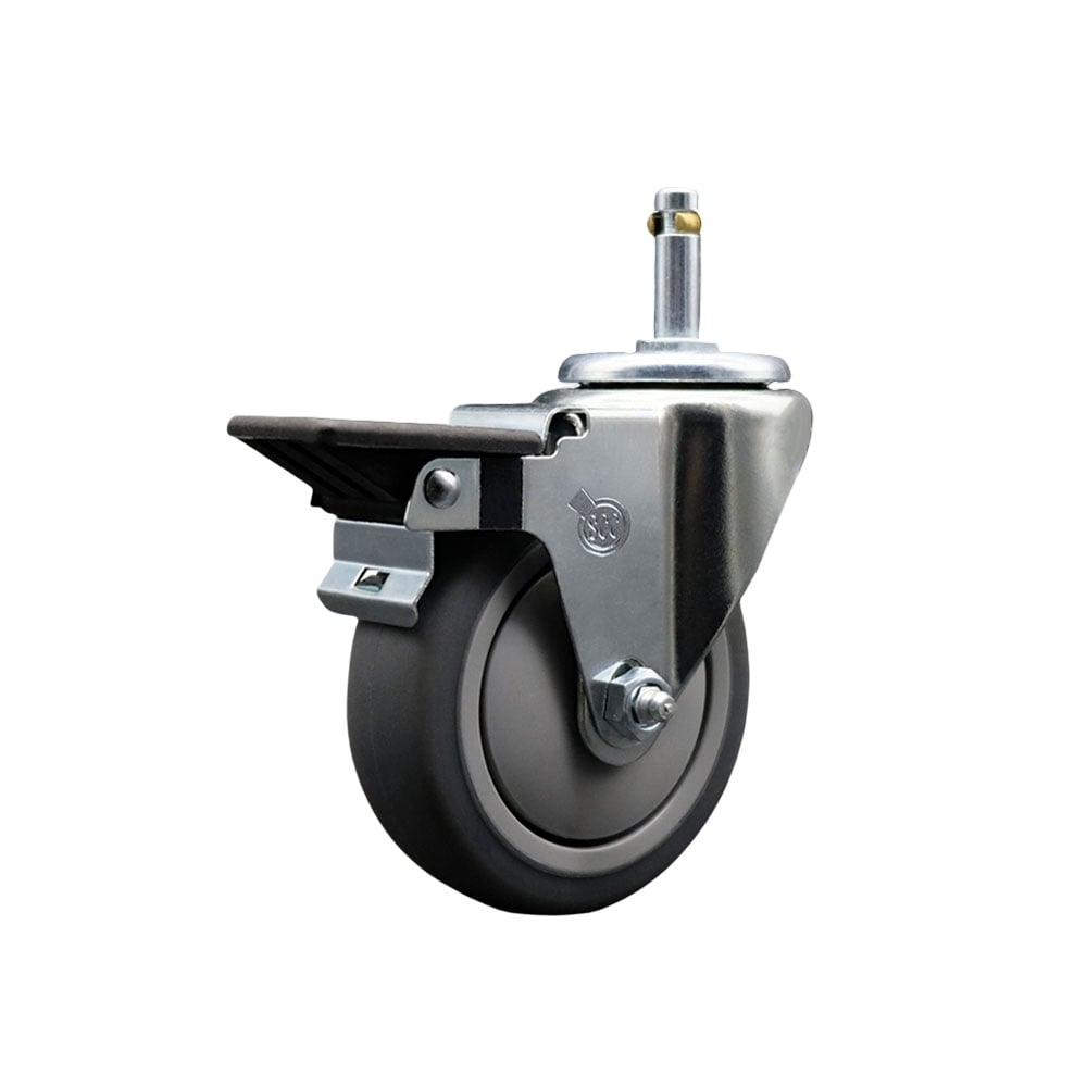SCC-GR20S414-TPRB-PLB-716138 Thermoplastic Rubber Swivel Grip Ring Stem Caster, 4 x 1.25 in. Gray Wheel & 0.43 in. Stem & Posi Locking Brake