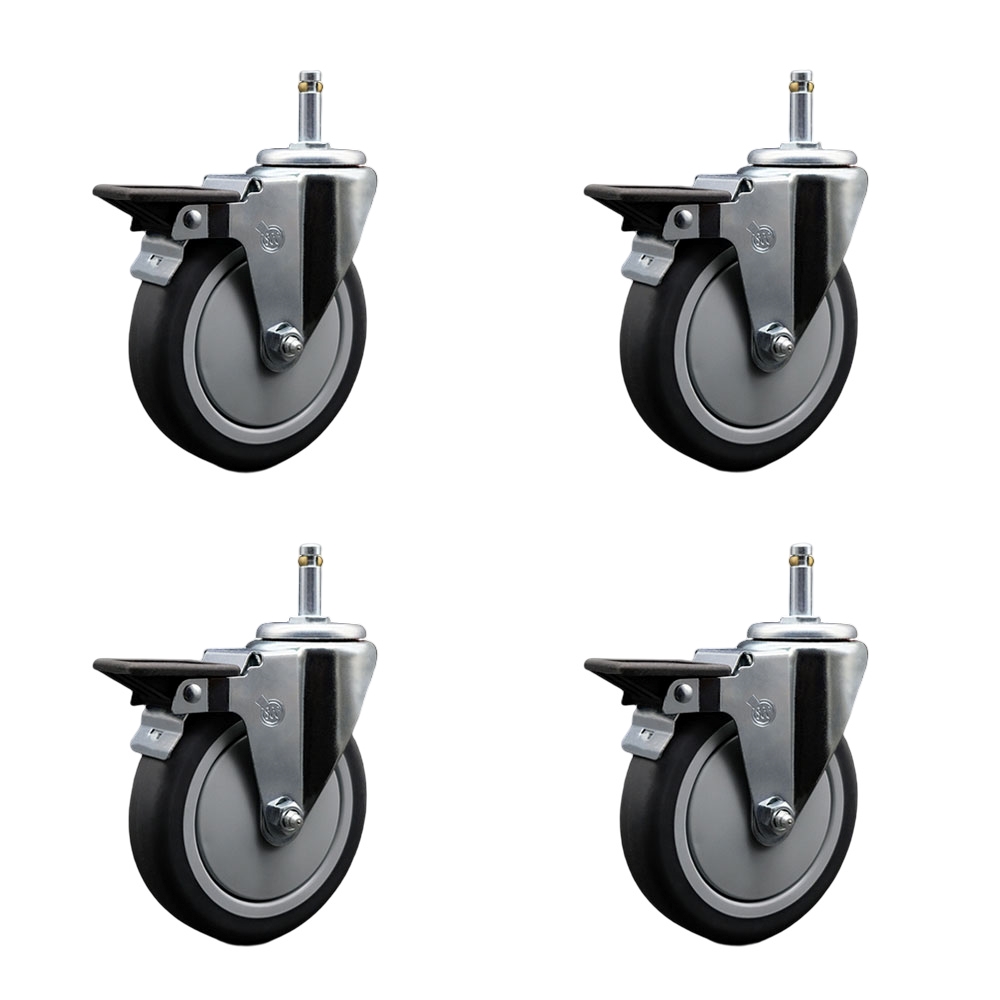 SCC-GR20S514-TPRB-PLB-716138-4 Thermoplastic Rubber Swivel Grip Ring Stem Caster with 5 x 1.25 in. Gray Wheels & 0.43 in. Stems - Set of 4