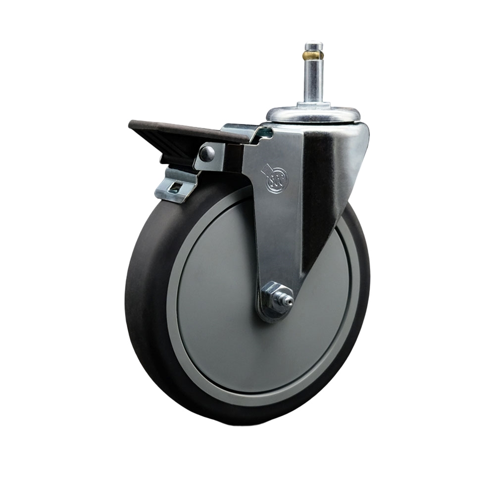 SCC-GR20S614-TPRB-PLB-716138 Thermoplastic Rubber Swivel Grip Ring Stem Caster, 6 x 1.25 in. Gray Wheel & 0.43 in. Stem & Posi Locking Brake