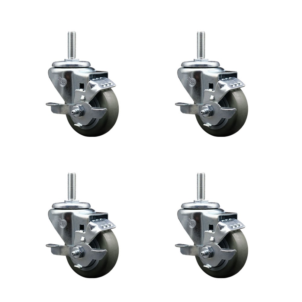 SCC-TS20S314-PPUB-TLB-34212-4 Polyurethane Swivel Threaded Stem Caster with 3 x 1.25 in. Gray Wheels & 0.75 in. Stems - Set of 4