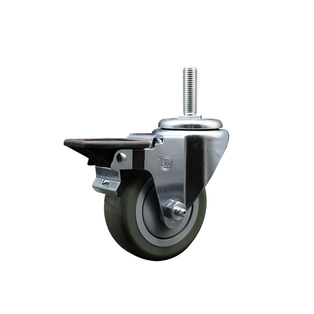 SCC-TS20S3514-PPUB-PLB-34212 Polyurethane Swivel Threaded Stem Caster with 3.5 x 1.25 in. gray Wheel & 0.75 in. Stem & Posi Locking Brake