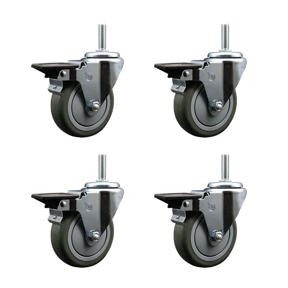 SCC-TS20S414-PPUB-PLB-34212-4 Polyurethane Swivel Threaded Stem Caster with 4 x 1.25 in. Gray Wheels & 0.75 in. Stems - Set of 4