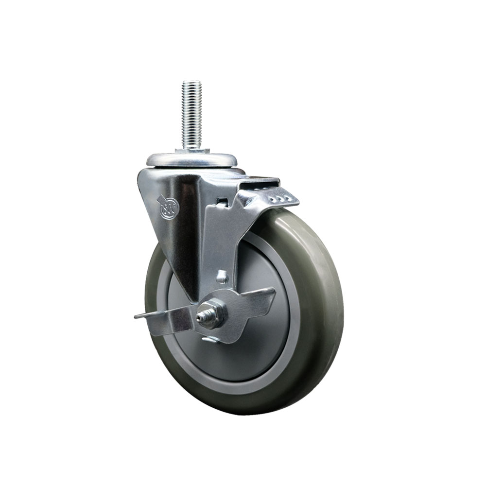 SCC-TS20S514-PPUB-TLB-34212 Polyurethane Swivel Threaded Stem Caster with 5 x 1.25 in. gray Wheel & 0.75 in. Stem & Top Locking Brake