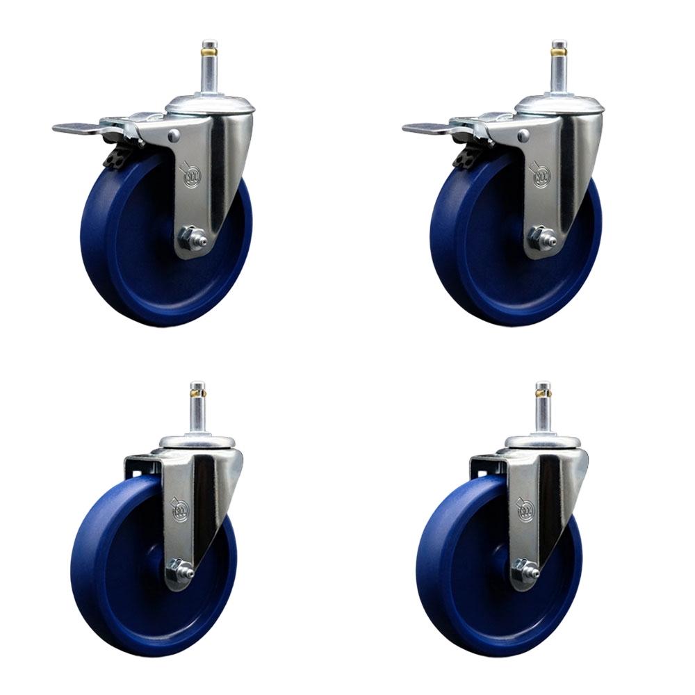 SCC-GRTTL20S514-SPUS-716138-2-S-2 Solid Polyurethane Swivel Grip Ring Stem Caster with 5 x 1.25 in. Blue Wheels & 0.43 in. Stems - Set of 4