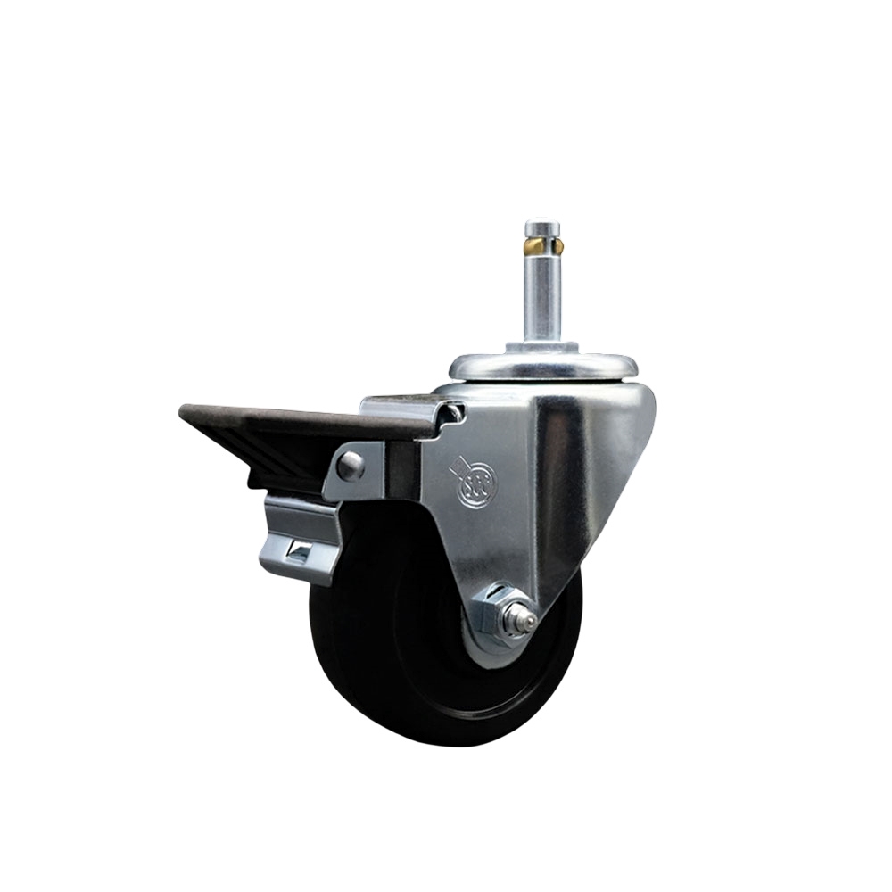 SCC-GR20S314-SRS-PLB-716138 Soft Rubber Swivel Grip Ring Stem Caster with 3 x 1.25 in. Black Wheel & 0.43 in. Stem & Posi Locking Brake