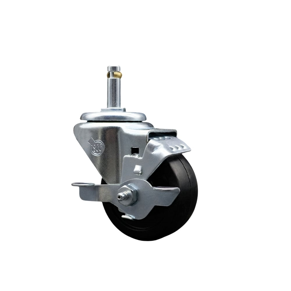 SCC-GR20S314-SRS-TLB-716138 Soft Rubber Swivel Grip Ring Stem Caster with 3 x 1.25 in. Black Wheel & 0.43 in. Stem & Top Locking Brake
