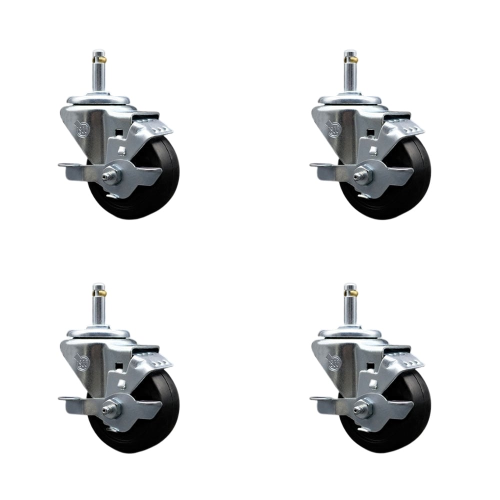 SCC-GR20S314-SRS-TLB-716138-4 Soft Rubber Swivel Grip Ring Stem Caster with 3 x 1.25 in. Black Wheels & 0.43 in. Stems - Set of 4