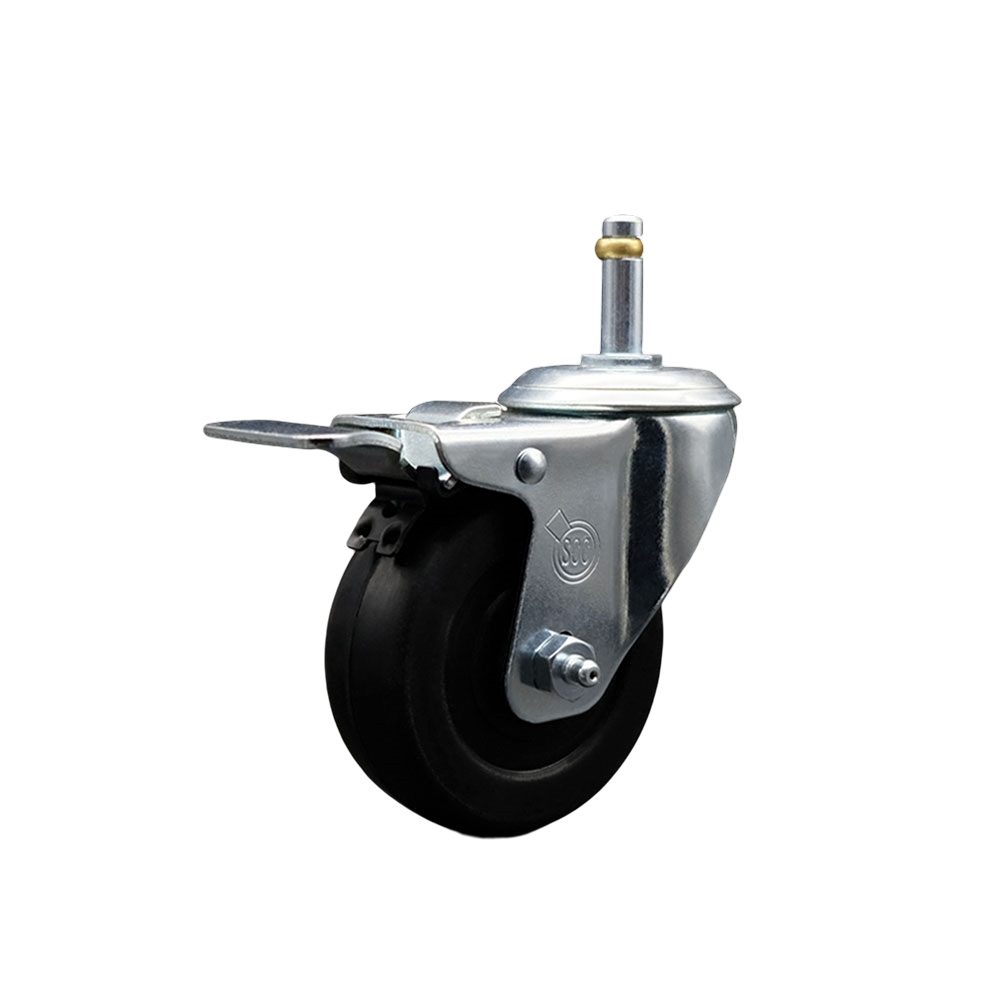 SCC-GRTTL20S3514-SRS-716138 Soft Rubber Swivel Grip Ring Stem Caster with 3.5 x 1.25 in. Black Wheel & 0.43 in. Stem & Total Locking Brake