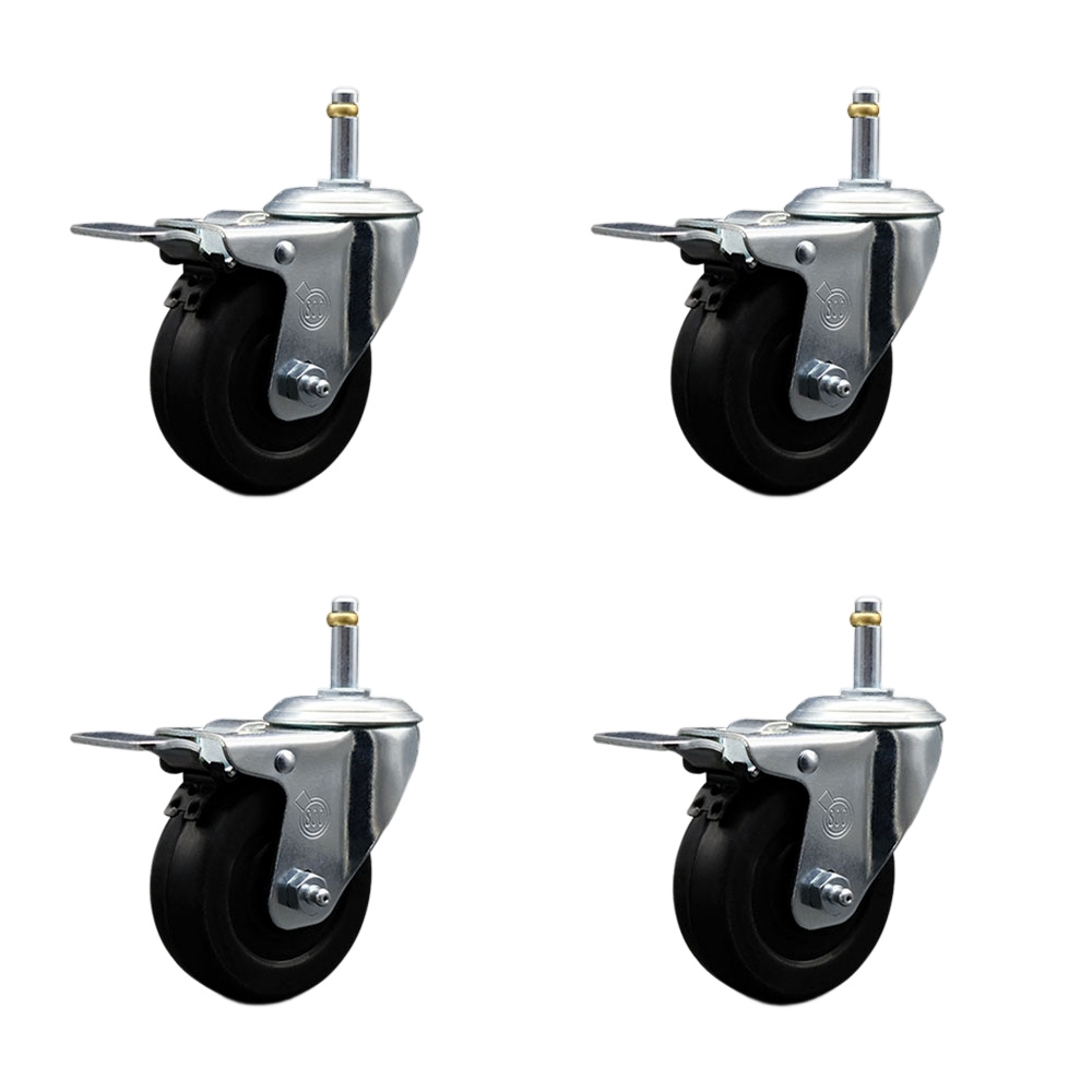 SCC-GRTTL20S3514-SRS-716138-4 Soft Rubber Swivel Grip Ring Stem Caster with 3.5 x 1.25 in. Black Wheels & 0.43 in. Stems - Set of 4