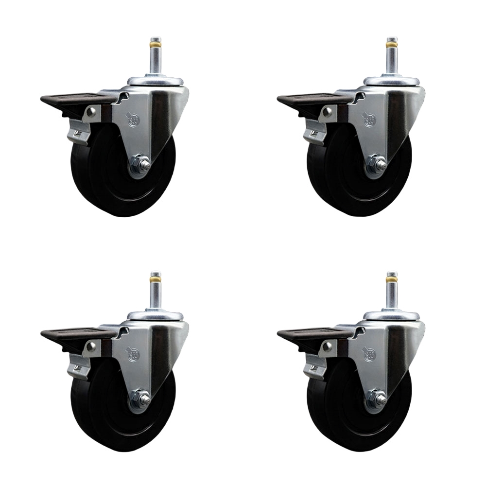 SCC-GR20S414-SRS-PLB-716138-4 Soft Rubber Swivel Grip Ring Stem Caster with 4 x 1.25 in. Black Wheels & 0.43 in. Stems - Set of 4