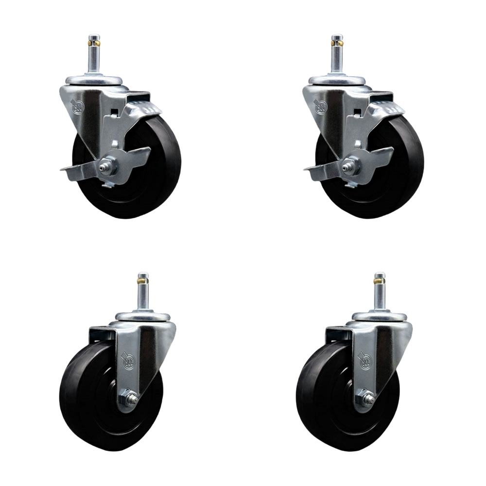 SCC-GR20S414-SRS-TLB-716138-2-S-2 Soft Rubber Swivel Grip Ring Stem Caster with 4 x 1.25 in. Black Wheels & 0.43 in. Stems - Set of 4