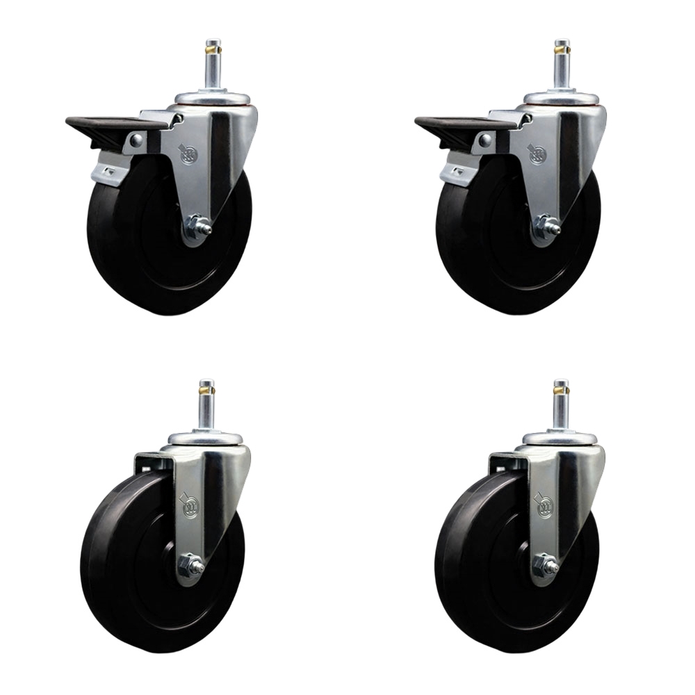 SCC-GR20S514-SRS-PLB-716138-2-S-2 Soft Rubber Swivel Grip Ring Stem Caster with 5 x 1.25 in. Black Wheels & 0.43 in. Stems - Set of 4