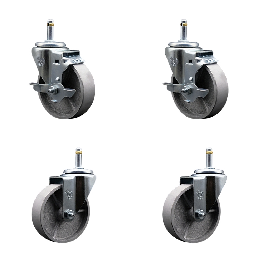Semi Steel Cast Iron Swivel Grip Ring Stem Caster with Roller Bearings, 4 x 1.5 in. Silver Wheels & 0.43 in. Stems - Set of 4