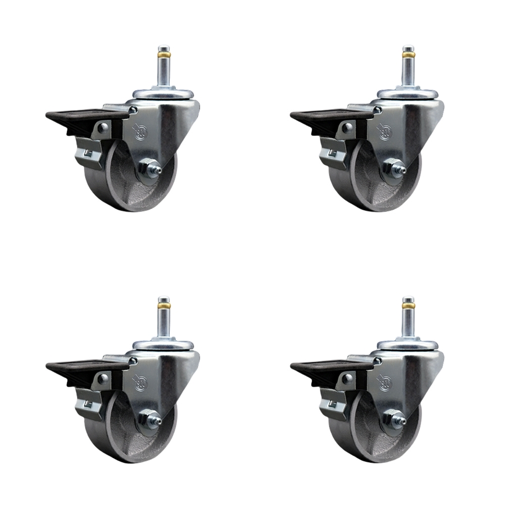 SCC-GR20S314-SSS-PLB-716138-4 Semi Steel Cast Iron Swivel Grip Ring Stem Caster with 3 x 1.25 in. Silver Wheels & 0.43 in. Stems - Set of 4