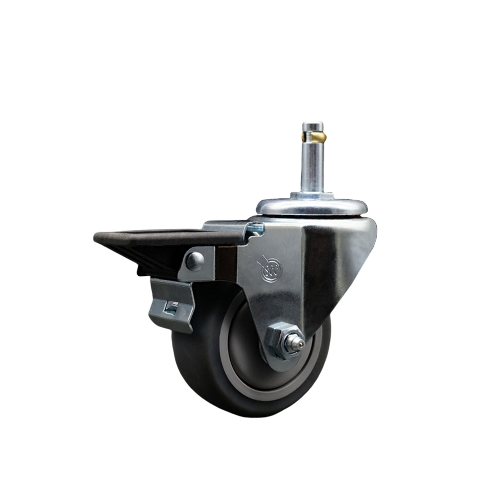 SCC-GR20S314-TPRB-PLB-716138 Thermoplastic Rubber Swivel Grip Ring Stem Caster, 3 x 1.25 in. Gray Wheel & 0.43 in. Stem & Posi Locking Brake
