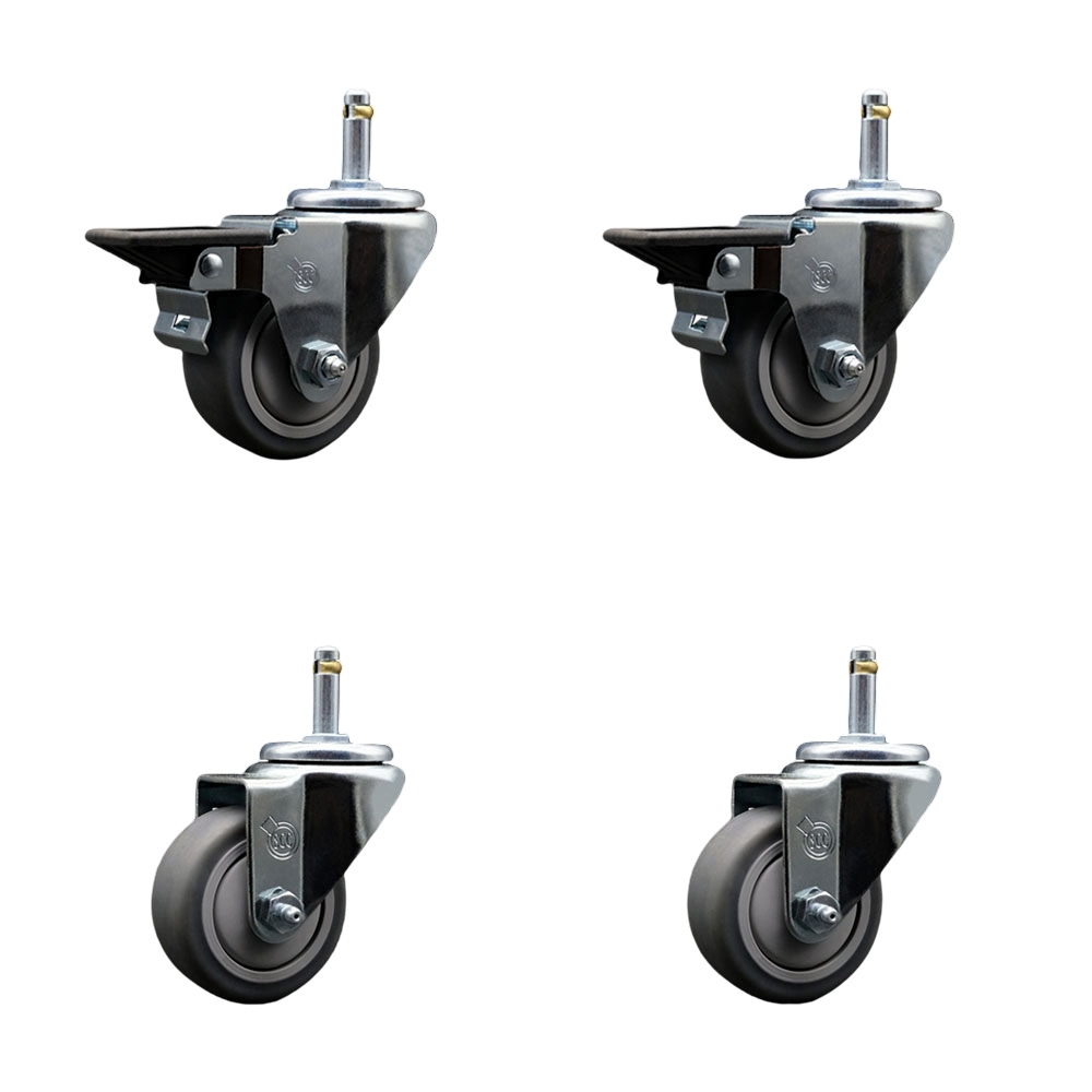 SCC-GR20S314-TPRB-PLB-716138-2-S-2 Thermoplastic Rubber Swivel Grip Ring Stem Caster, 3 x 1.25 in. Gray Wheels & 0.43 in. Stems - Set of 4
