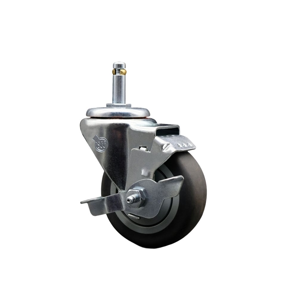 SCC-GR20S3514-TPRB-TLB-716138 Thermoplastic Rubber Swivel Grip Ring Stem Caster, 3.5 x 1.25 in. Gray Wheel & 0.43 in. Stem & Top Locking Brake