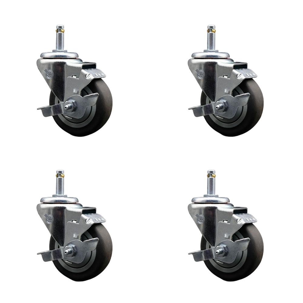 SCC-GR20S3514-TPRB-TLB-716138-4 Thermoplastic Rubber Swivel Grip Ring Stem Caster with 3.5 x 1.25 in. Gray Wheels & 0.43 in. Stems - Set of 4
