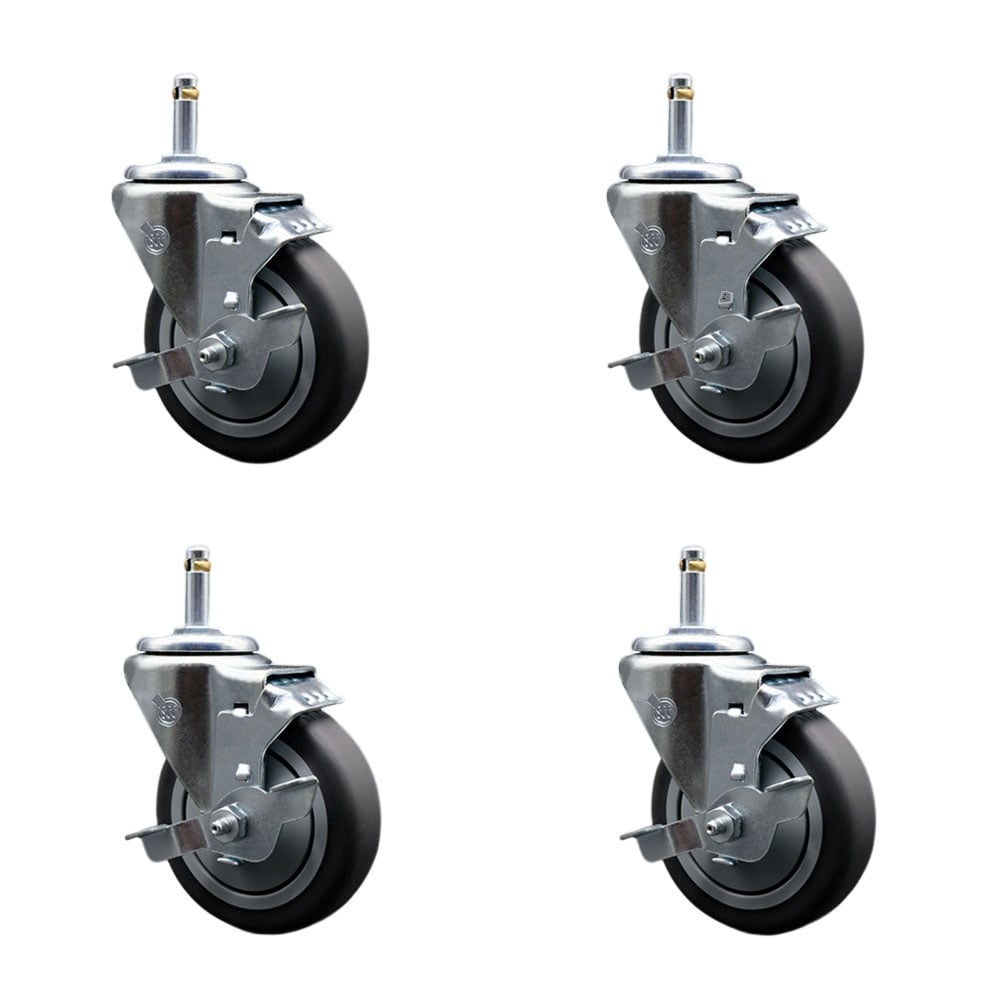 SCC-GR20S414-TPRB-TLB-716138-4 Thermoplastic Rubber Swivel Grip Ring Stem Caster with 4 x 1.25 in. Gray Wheels & 0.43 in. Stems - Set of 4