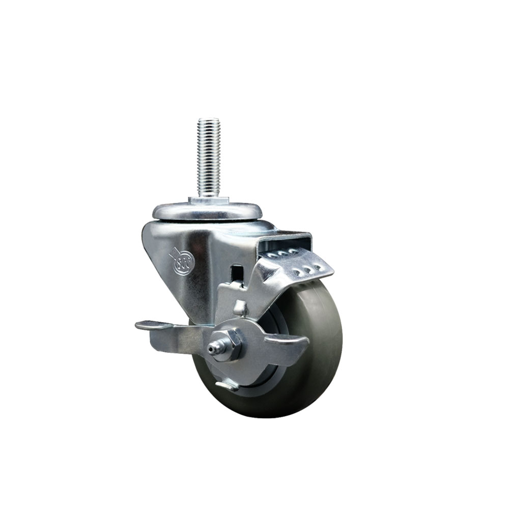SCC-TS20S314-PPUB-TLB-58212 Polyurethane Swivel Threaded Stem Caster with 3 x 1.25 in. gray Wheel & 0.63 in. Stem & Top Locking Brake