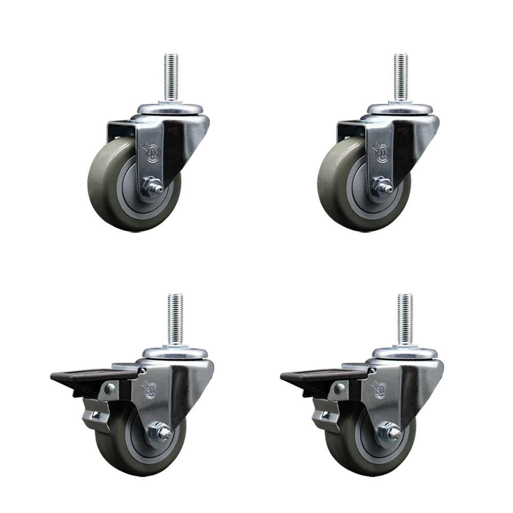 SCC-TS20S314-PPUB-58212-2-PLB-2 Polyurethane Swivel Threaded Stem Caster with 3 x 1.25 in. Gray Wheels & 0.63 in. Stems - Set of 4