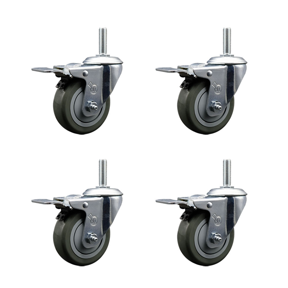 SCC-TSTTL20S3514-PPUB-58212-4 Polyurethane Swivel Threaded Stem Caster with 3.5 x 1.25 in. Gray Wheels & 0.63 in. Stems - Set of 4